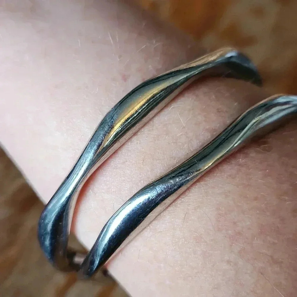 Vtg Heavy Wave Wavy Stainless Steel‎ Bracelet Set - Picture 3 of 6